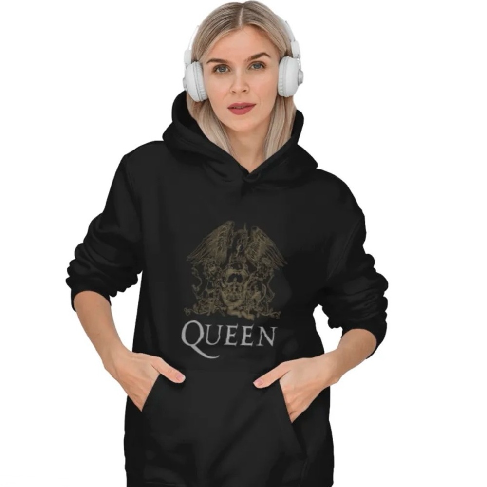 Queen Unisex Black Adult Crest Hoodie Freddie Mercury Design - Picture 2 of 16